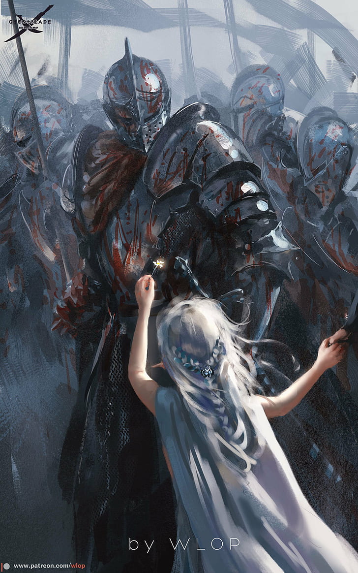 Wlop, Ghost Blade, Anime Girls, White Hair, Knight, - Wlop Triumph2 - HD Wallpaper 