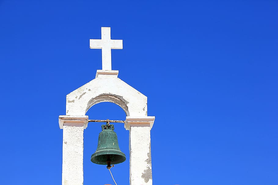 Black Bell Mounted On Cross, Steeple, Sky, Church, - Church Bell Tower - HD Wallpaper 