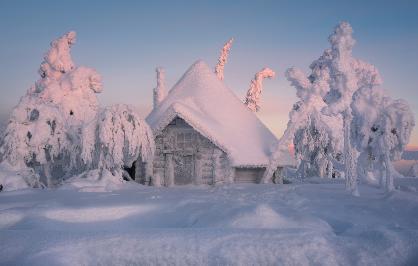 Photo Wallpaper Winter, Snow, Trees, Hut, The Snow, - Fond D Écran Finlande - HD Wallpaper 