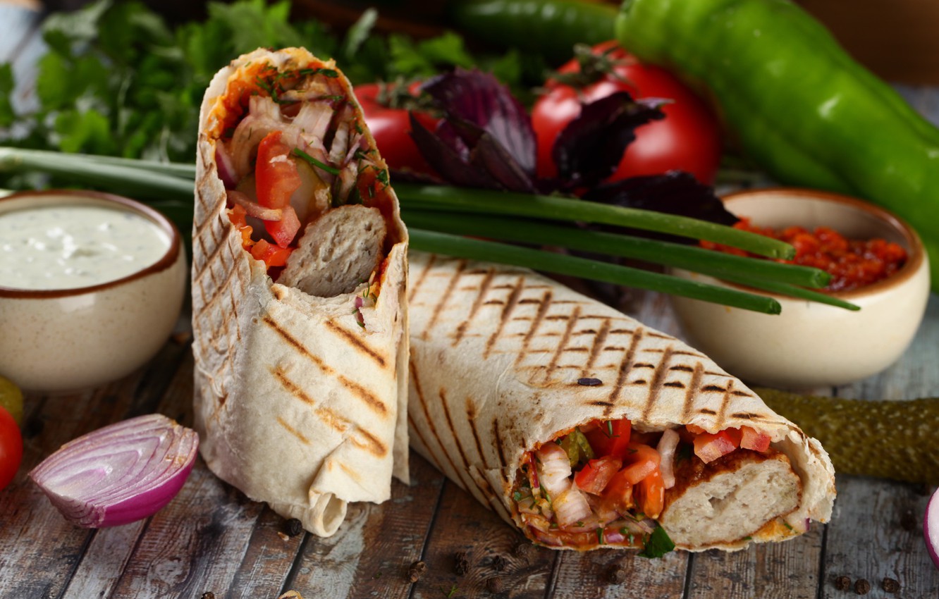 Photo Wallpaper Vegetables, Rolls, Pita - Кебаб В Лаваше - HD Wallpaper 