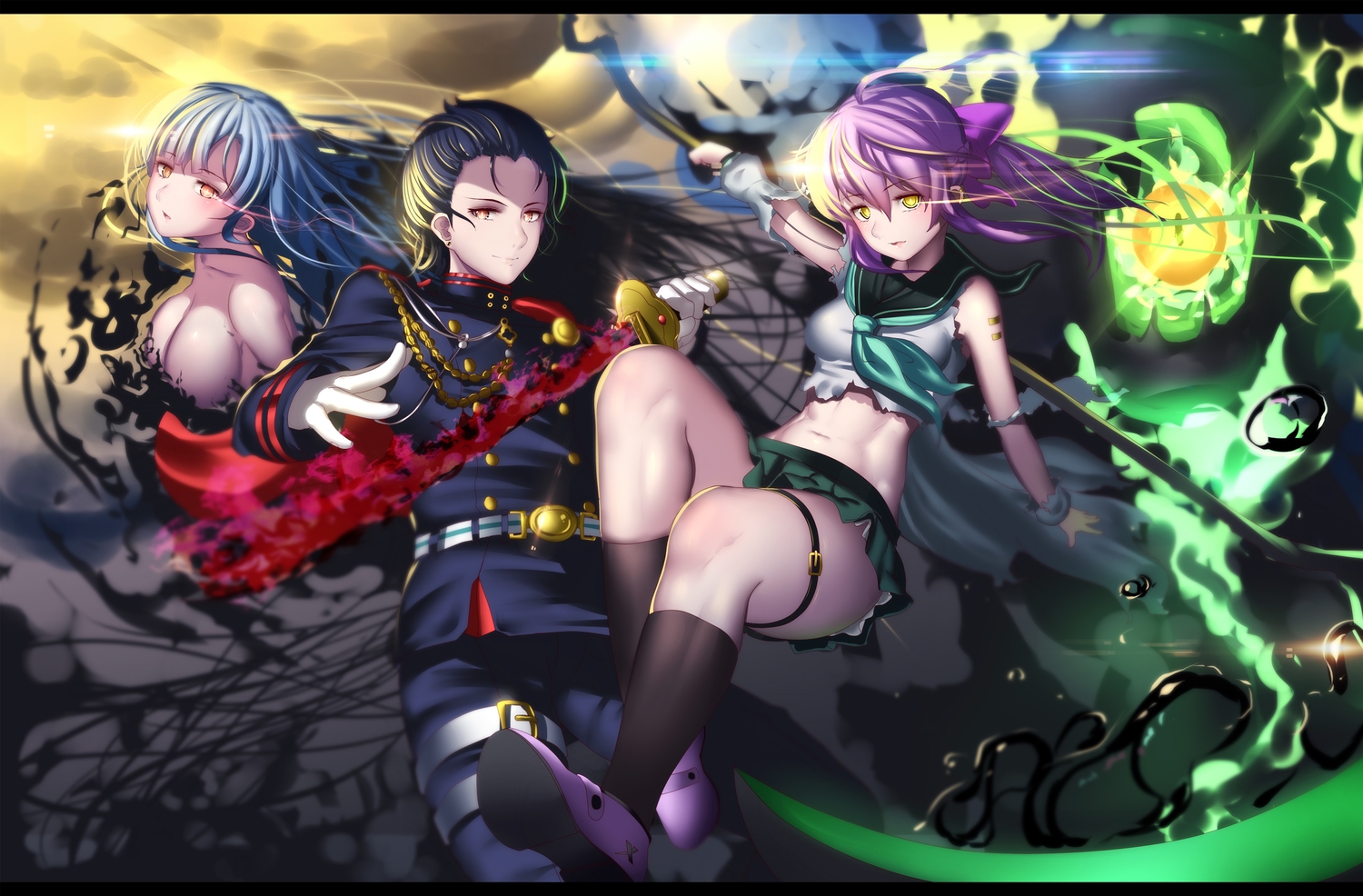 Breasts Cleavage Garter Hiiragi Mahiru Hiiragi Shinoa - Owari No Seraph Guren And Shinoa - HD Wallpaper 