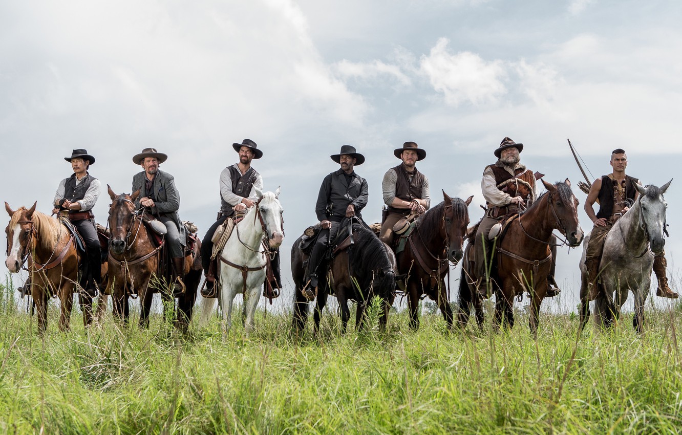 Photo Wallpaper Field, Weapons, Horses, Horse, Riders, - Magnificent Seven - HD Wallpaper 