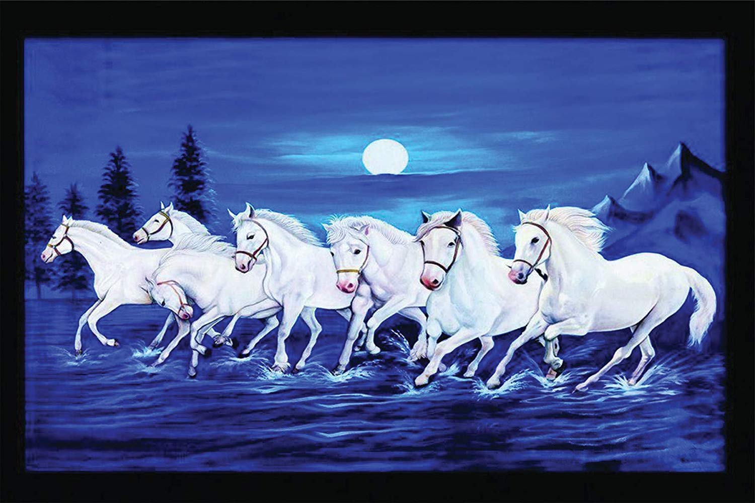 Father And Sons Vaastu Seven Horse Running Wall Posters - 7 Horses Running Wallpaper Night - HD Wallpaper 