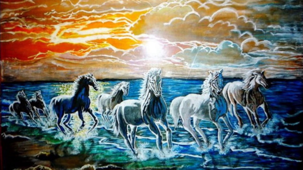 Vastu Running Seven Horse - Painting - 1280x720 Wallpaper 