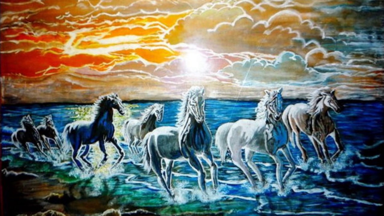 Vastu Running Seven Horse - Painting - HD Wallpaper 