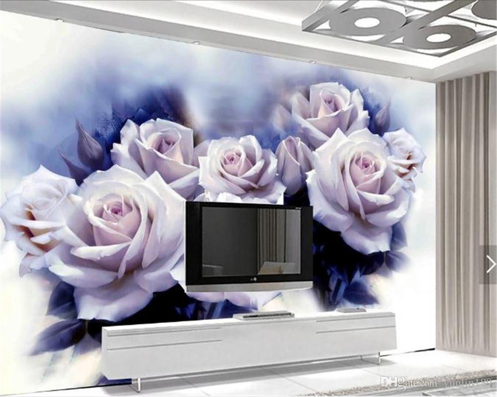 White Rose Painting On Purple Wall - HD Wallpaper 