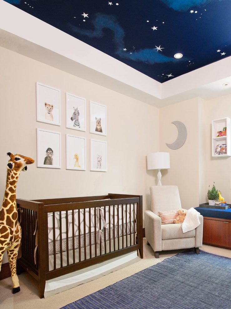 Animal Print Baby Nursery Transitional With Sky Mural - Giraffe Nursery Ideas - HD Wallpaper 