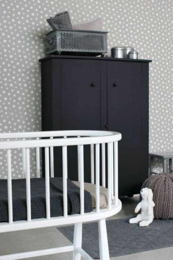 Nursery Wallpaper Pattern Star Grey Carpet Black Wardrobe - Cradle - HD Wallpaper 