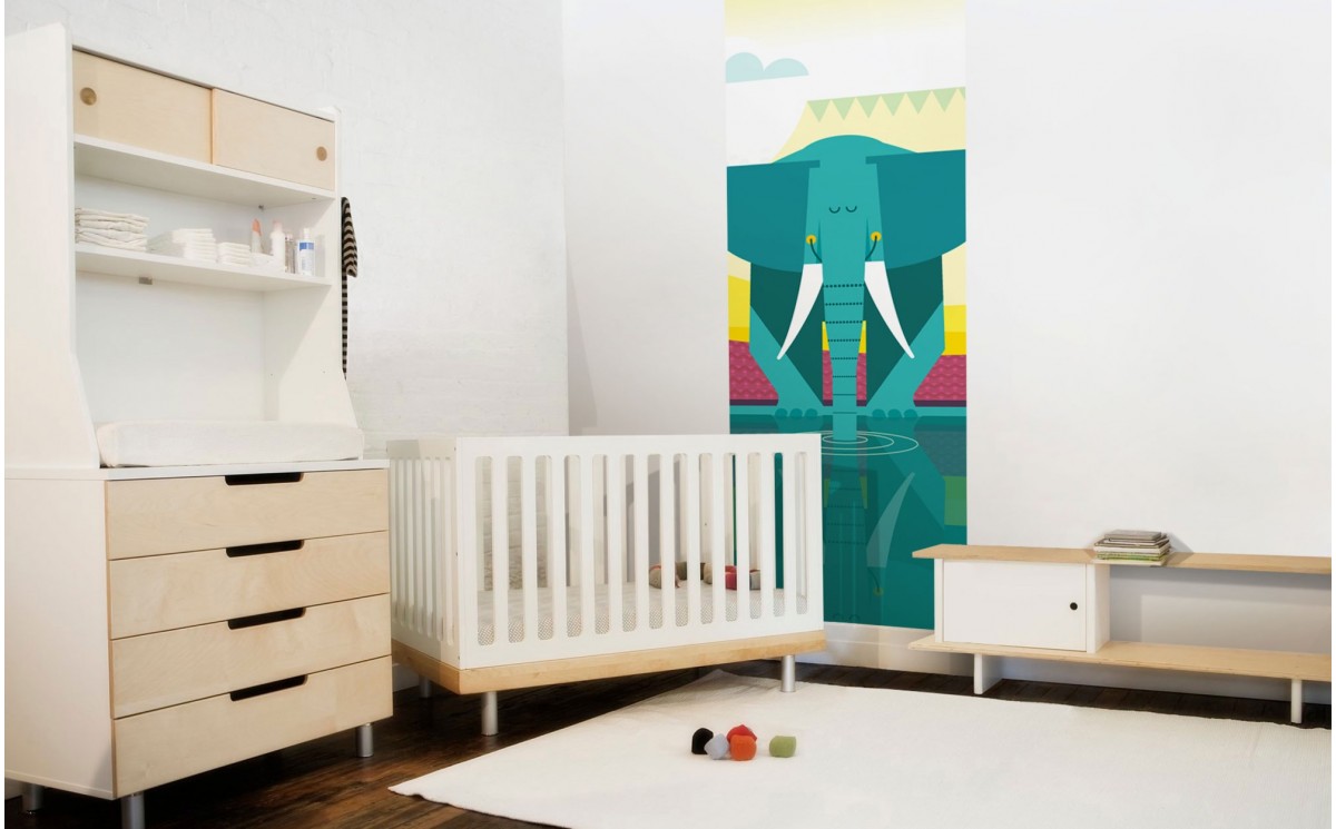Elephant Safari Savanna Jungle Kids Wall Murals - Oeuf Classic Crib - HD Wallpaper 