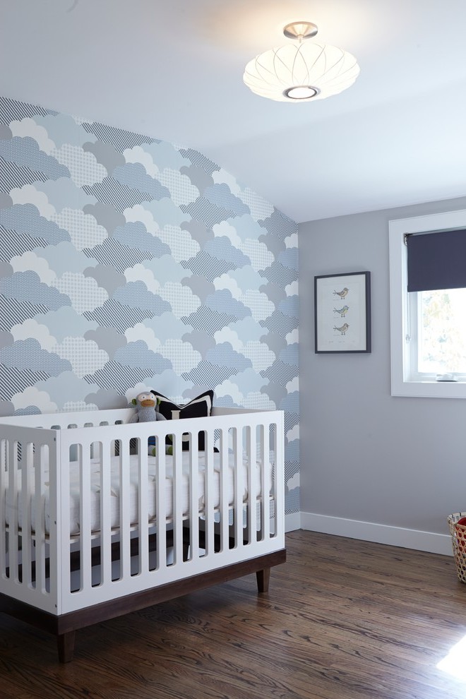 San Francisco Gray Paisley Wallpaper With Modern Wall - Nursery - HD Wallpaper 