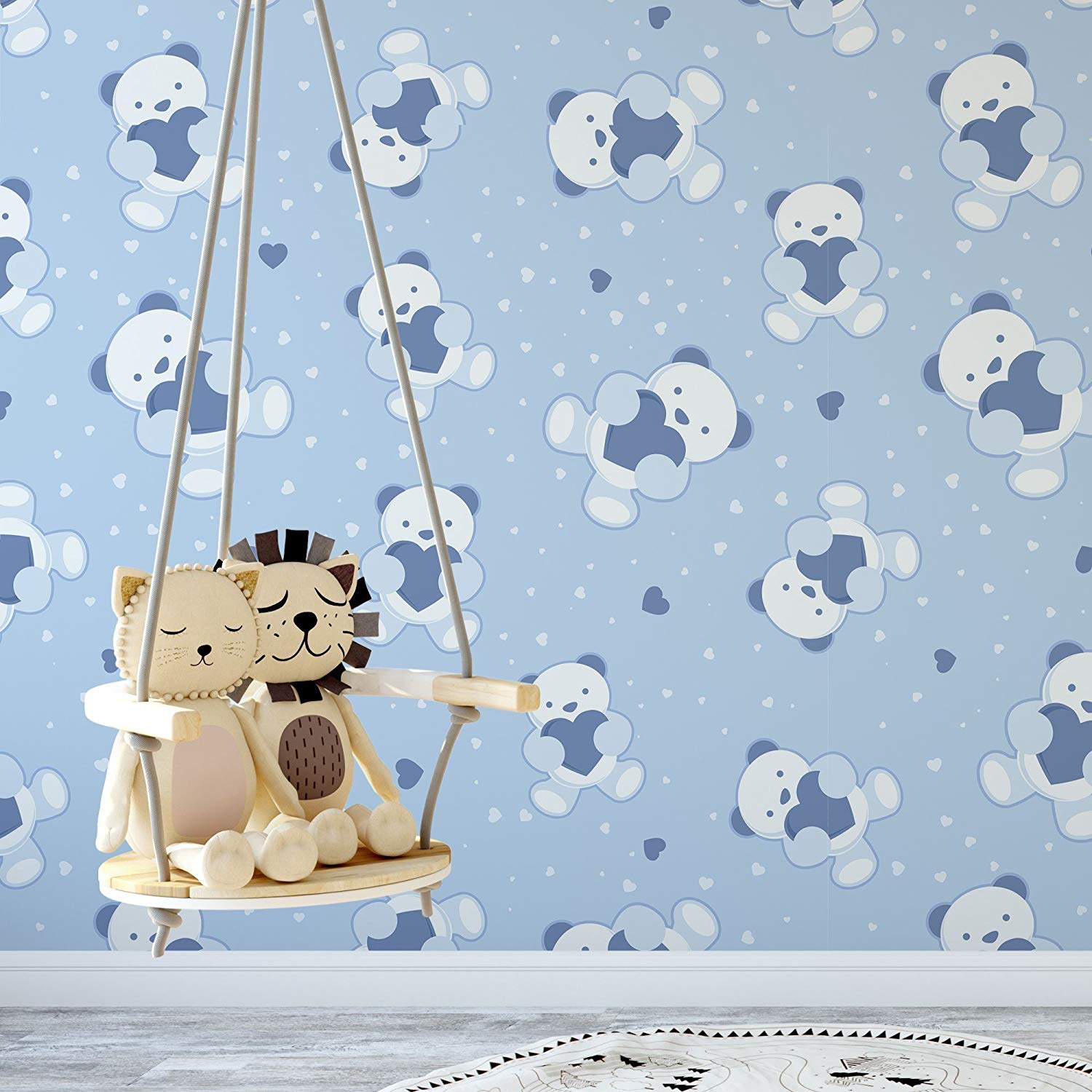 Blue Bear Nursery Wallpaper Blue And White Boy Room 1500x1500