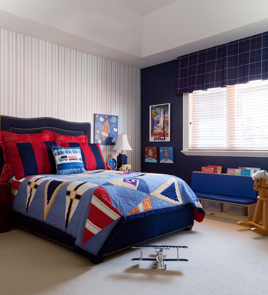 Toronto Blue Wallpaper With Traditional Kids Ride- - Striped Wallpaper Kids Bedroom - HD Wallpaper 