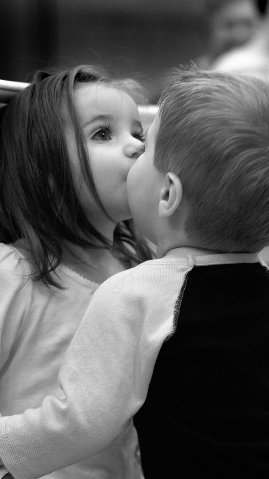 Wallpaper Mood, Children, Girl, Boy, Kiss, Black And - Good Morning Couple Baby - HD Wallpaper 