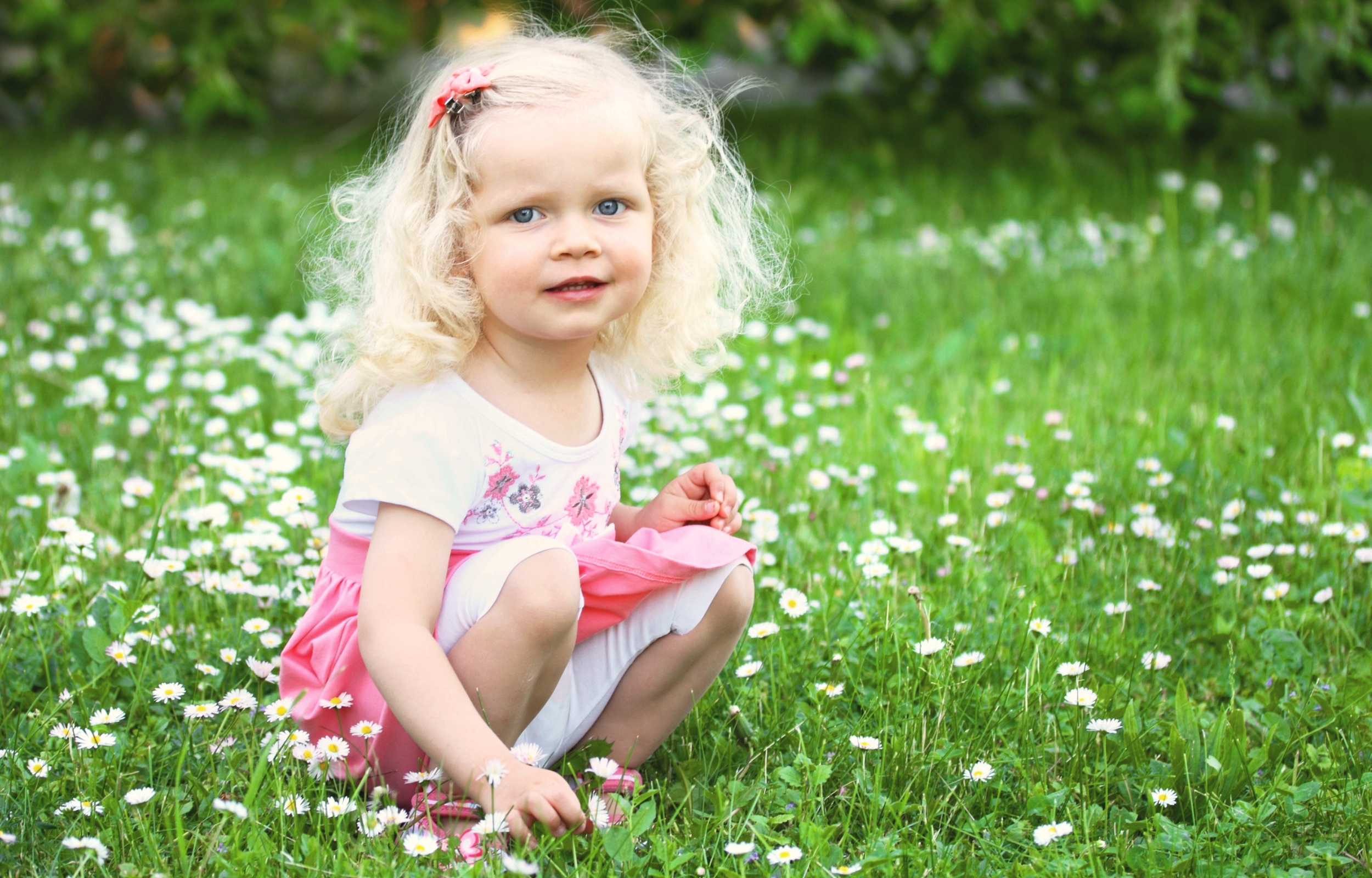 Little Girl Is Sitting On Green Meadow - Little Girl - HD Wallpaper 