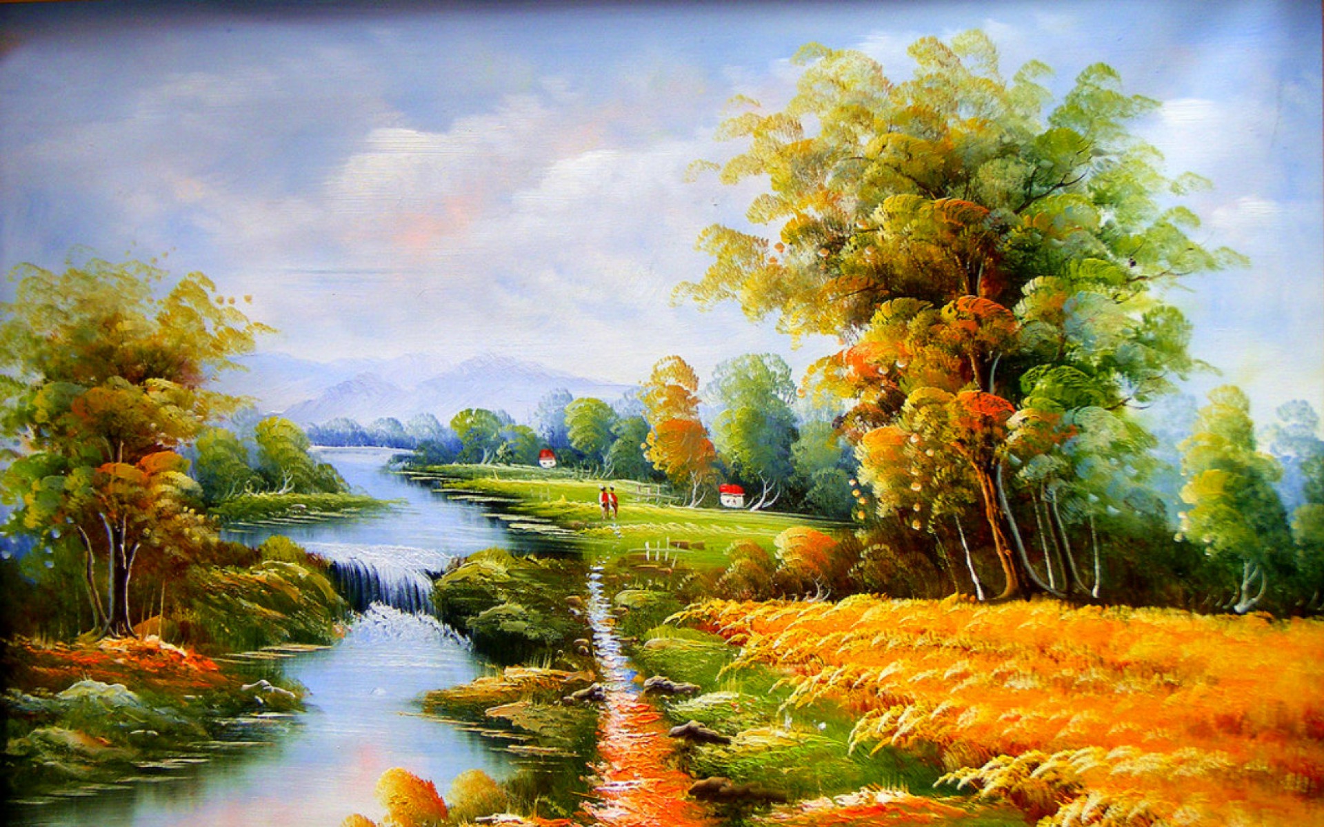 Rice Field Paintings Hd - HD Wallpaper 