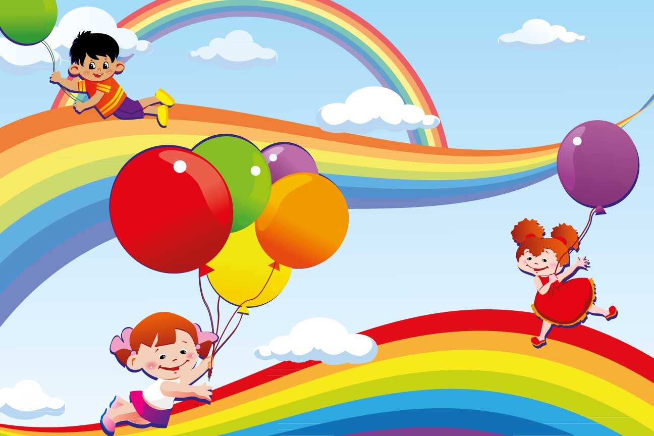 Walls And Murals Fantasy Ride On Rainbow Kids Peel - Kids Vector - HD Wallpaper 