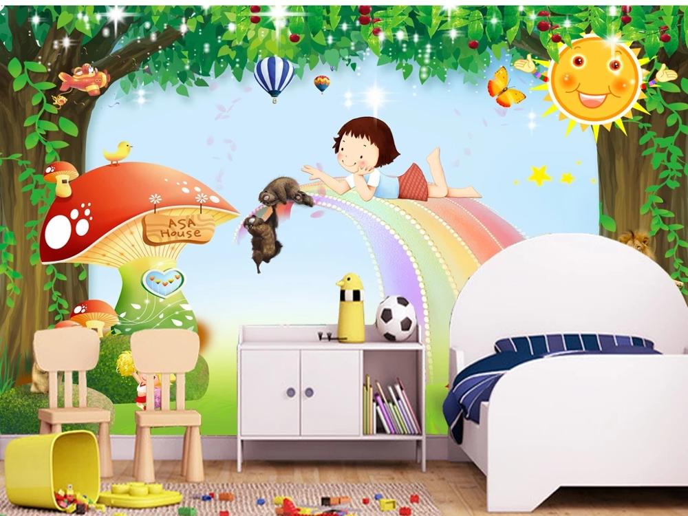 Cloud Design Pattern In Kids Room Wall - HD Wallpaper 