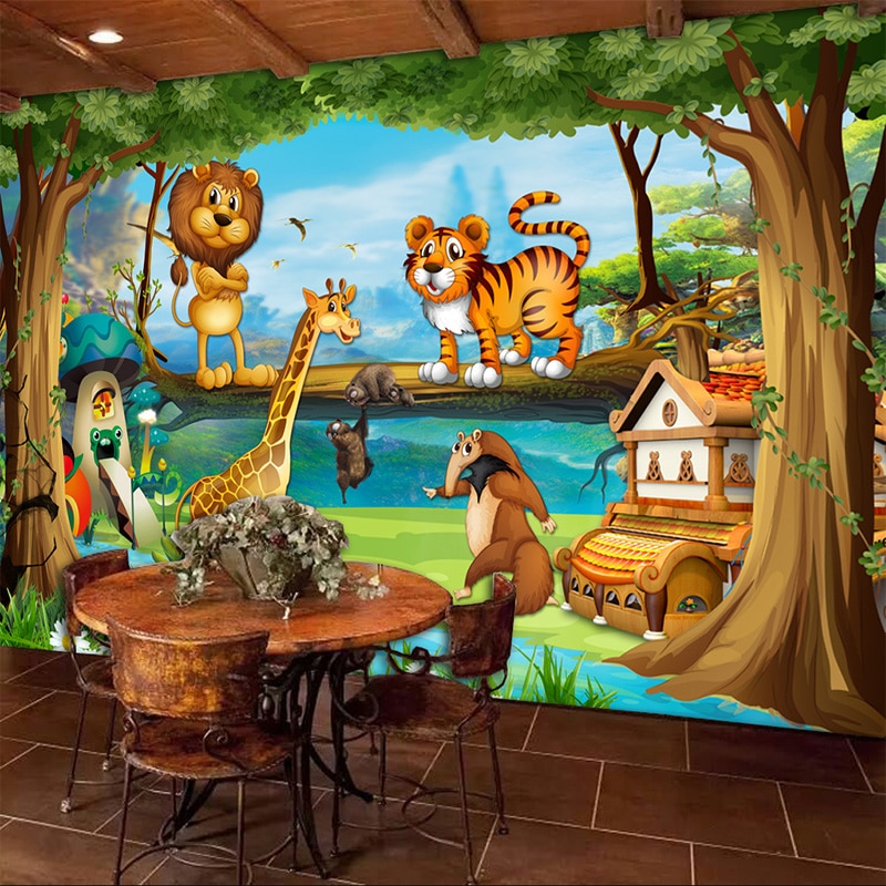 W Animal Cartoon Rainbow Kids Room Background Furniture - Background 3d Cartoon Forest - HD Wallpaper 