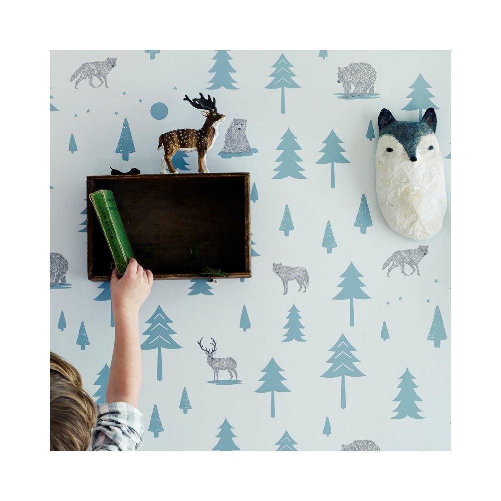 Hibou Home Kids Wallpaper Into The Wild Design In Grey - Kidsroom Animal Head - HD Wallpaper 