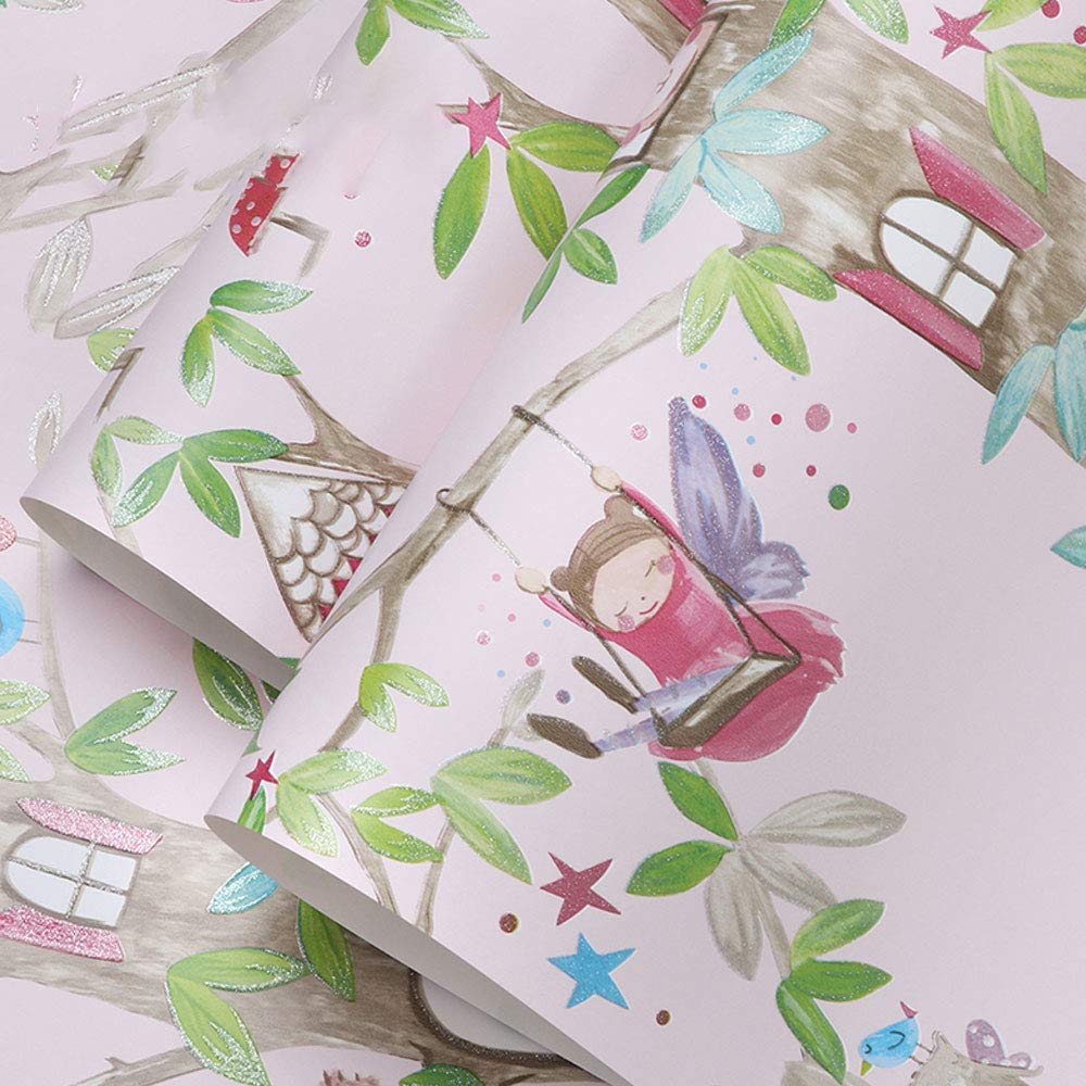 Children S Room Wallpaper Girl Cartoon Pink Wallpaper - Patchwork - HD Wallpaper 