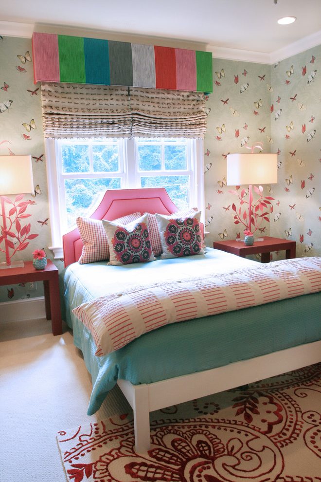 Baseboards Girls Room Colors With Nature Floral Print - Bedroom - HD Wallpaper 