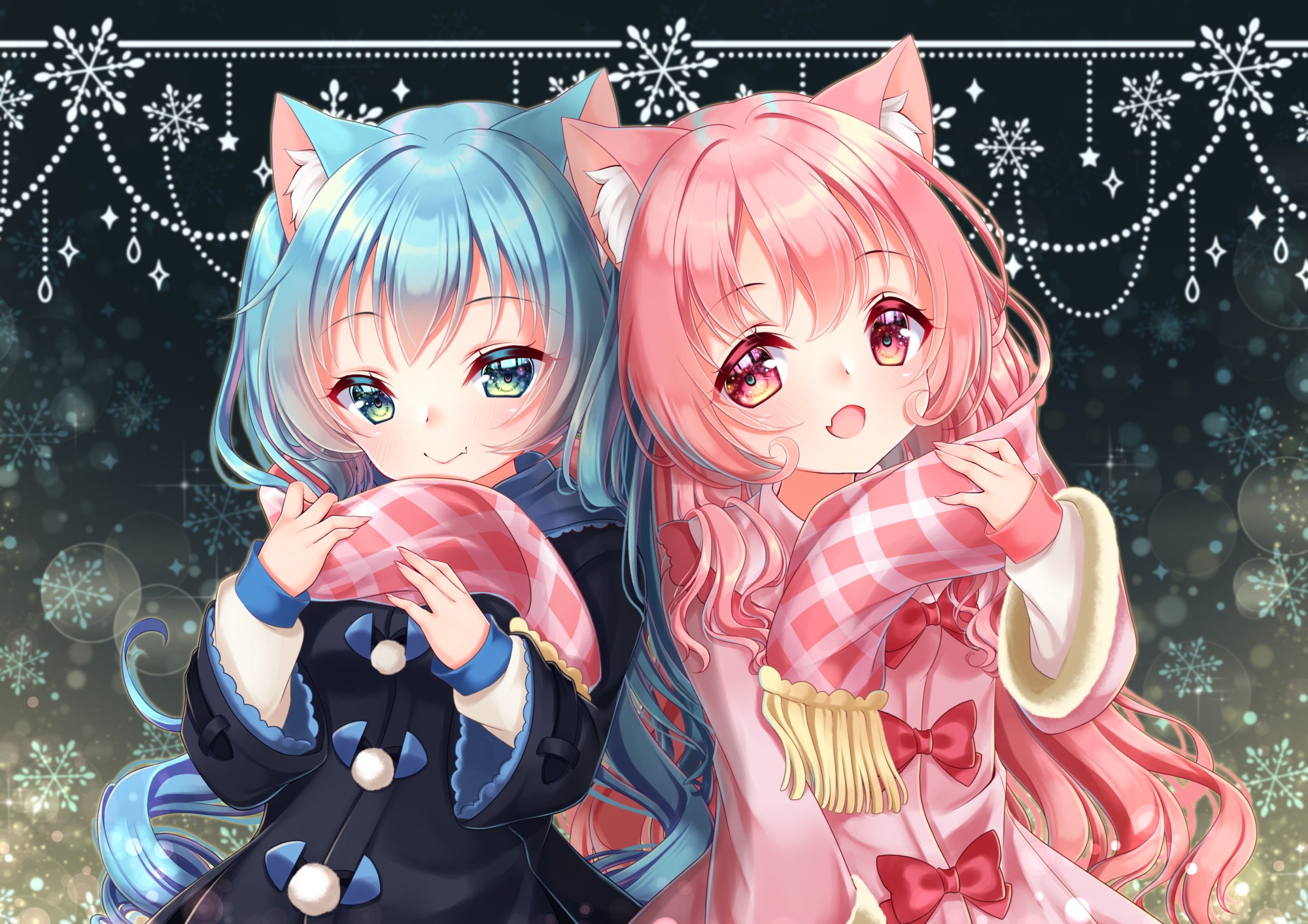 Anime Girls, Loli, Pink And Blue Hair, Animal Ears, - Anime Girl Cute Pink And Blue Hair - HD Wallpaper 