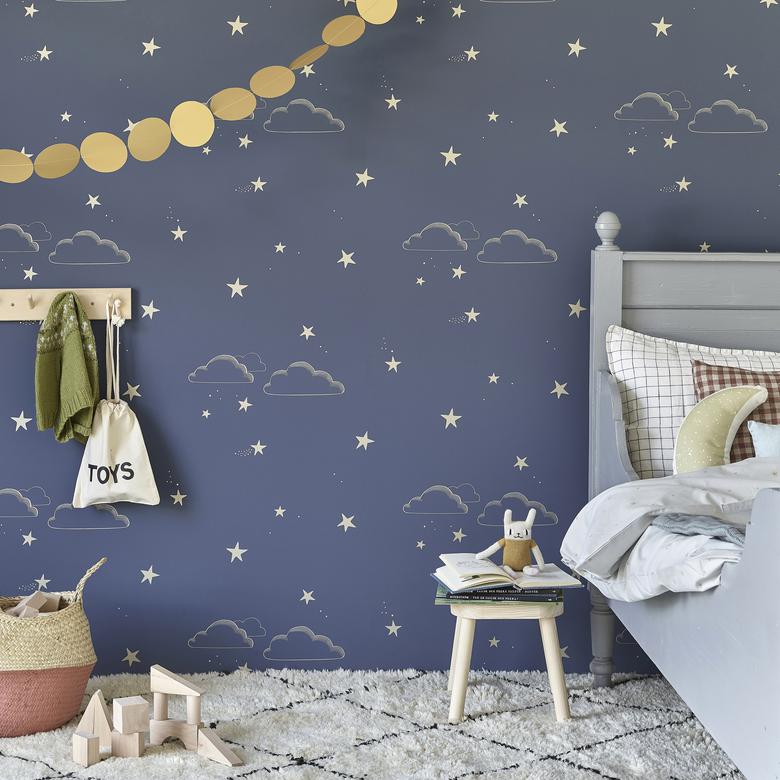 Starry Sky - Indigo/gold Image - Toddler Boy Wallpaper Uk - HD Wallpaper 