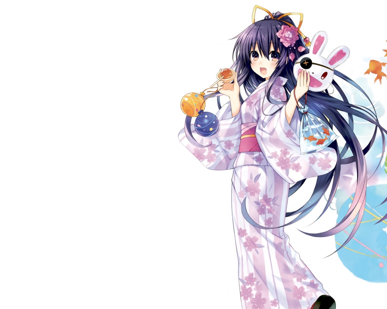 Anime Girl In Purple Kimono - HD Wallpaper 