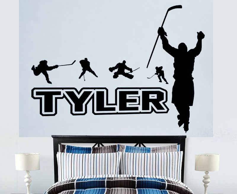 Customizable Name Ice Hockey Pattern Vinyl Wall Decal - Hockey Goalie Wall Decal - HD Wallpaper 