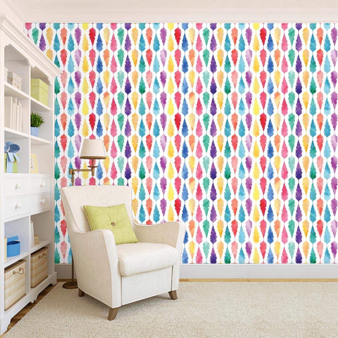 100yellow® Feather Theme Self Adhesive Peel & Stick - Colour Design On Wall - HD Wallpaper 