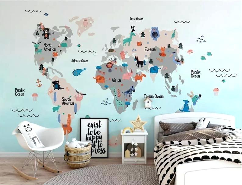 Image 0 World Map Wallpaper For Walls Kids Cartoon - Wall Paint Boy World - HD Wallpaper 