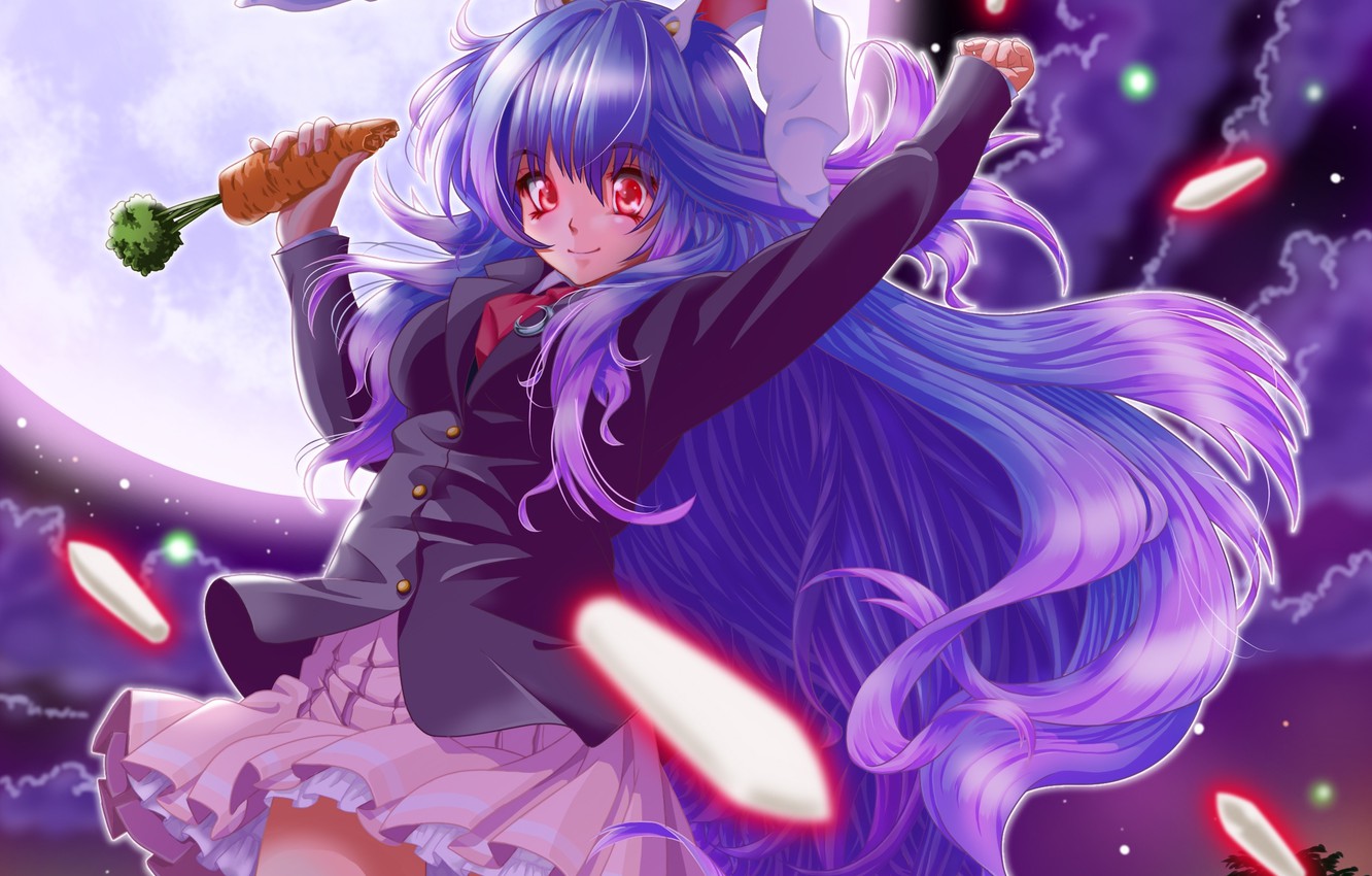 Photo Wallpaper The Sky, Girl, Stars, Clouds, Night, - Touhou Reisen Inaba Wallpaper Hd - HD Wallpaper 
