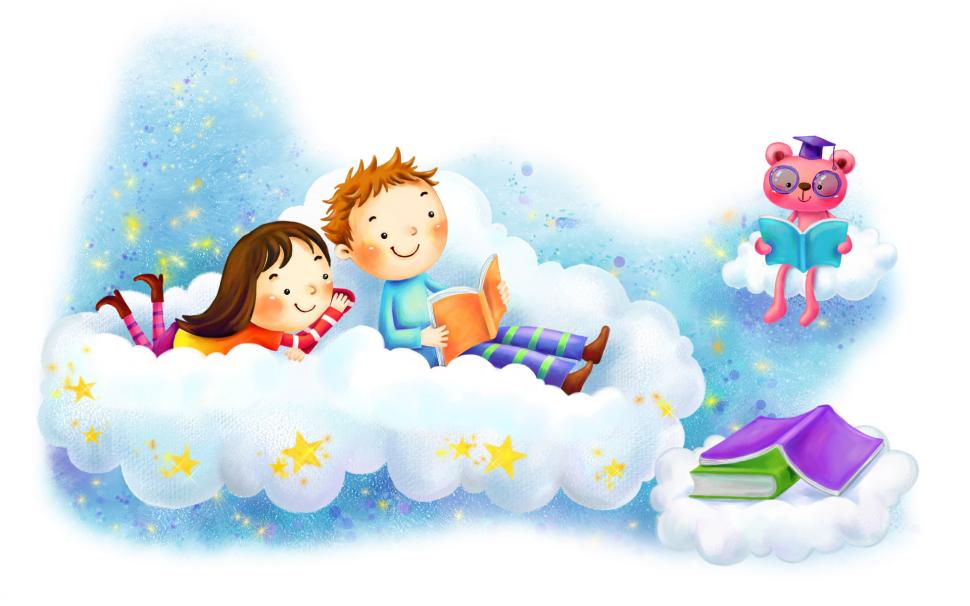 Art, Kids, Boy, Girl, Reading, Books, Clouds, Simple - Kids School Background - HD Wallpaper 