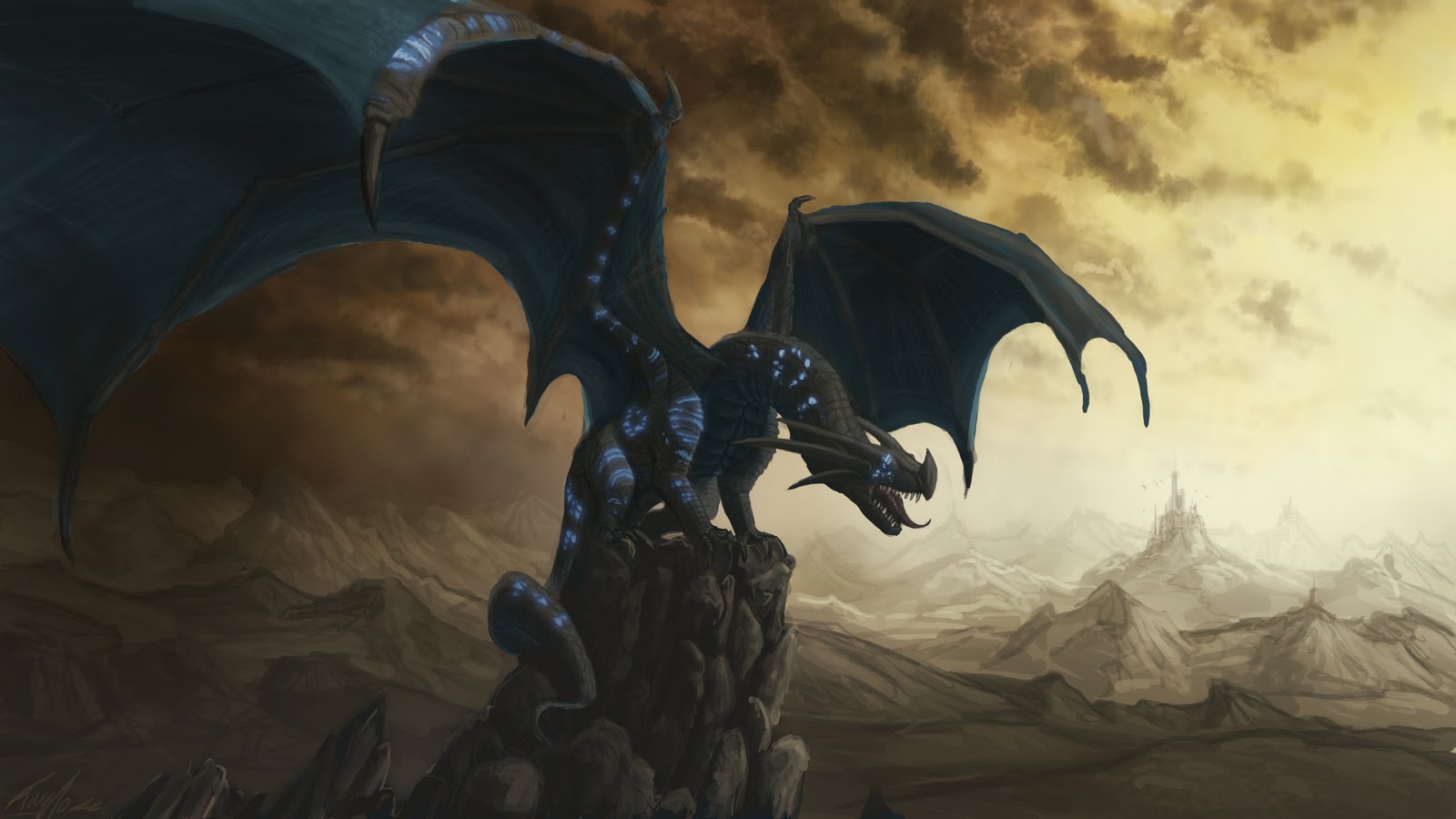 Naga Fantasi Super Keren @digaleri - Fantasy Art Black Dragon - HD Wallpaper 