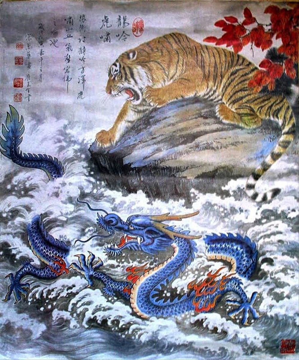 Sale Repro Digital Lukisan China Naga Dragon Feng Shui - Dragon And Tiger Art - HD Wallpaper 