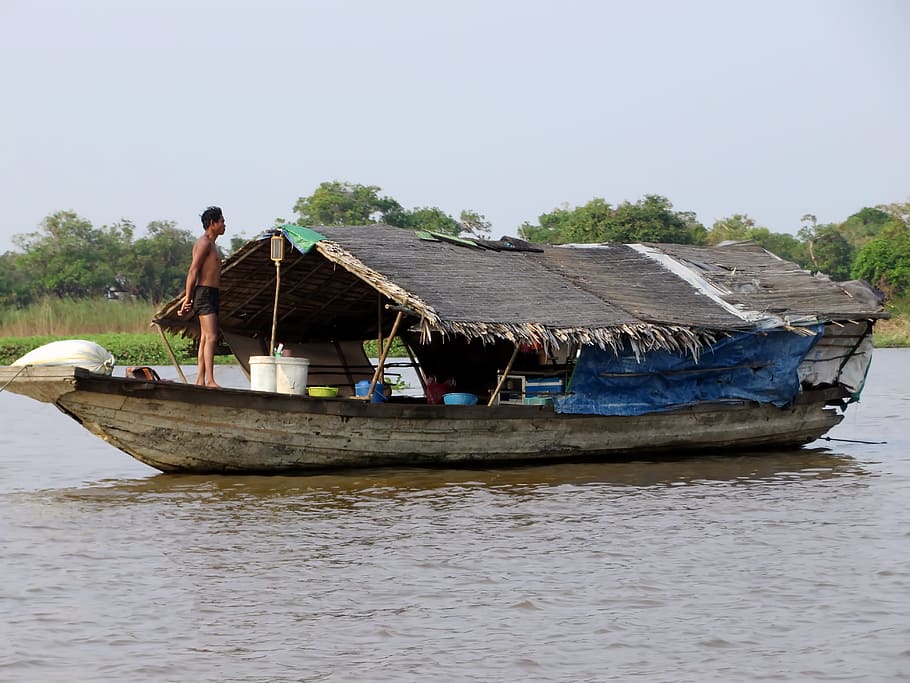 Cambodia, Tonle Sap, Sap, House, Floating, Housing, - Tonlé Sap - HD Wallpaper 