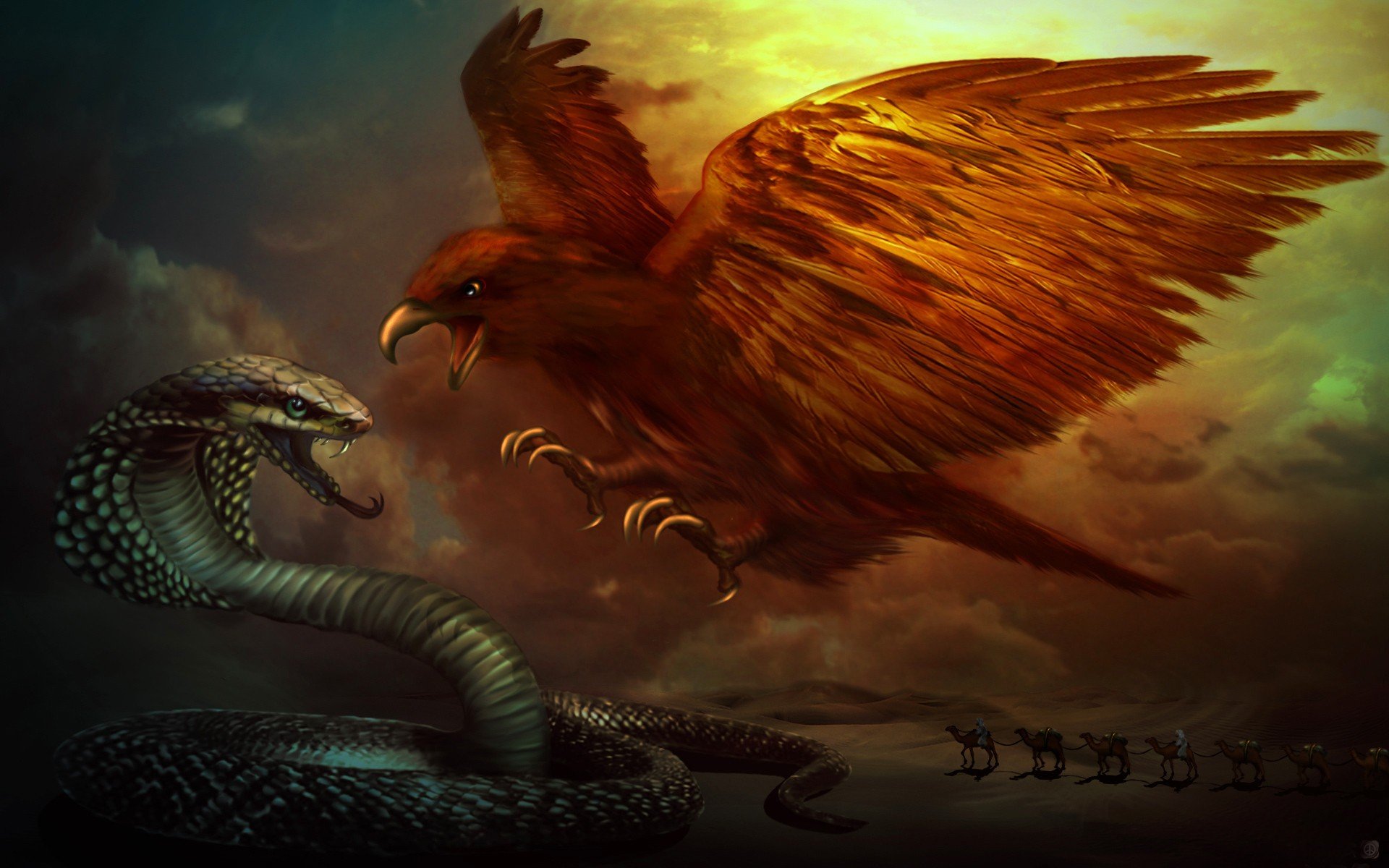 Eagle And Snake - HD Wallpaper 