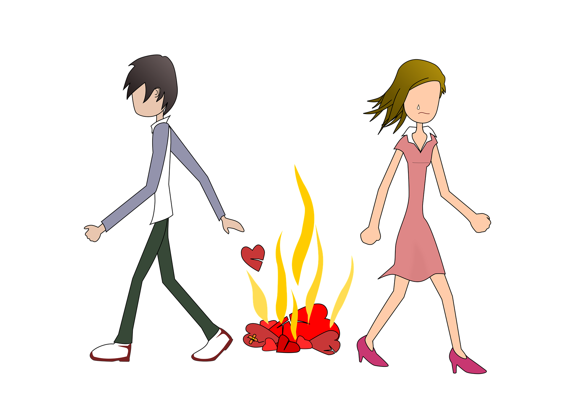 Love Break Up Cartoon Couple - HD Wallpaper 