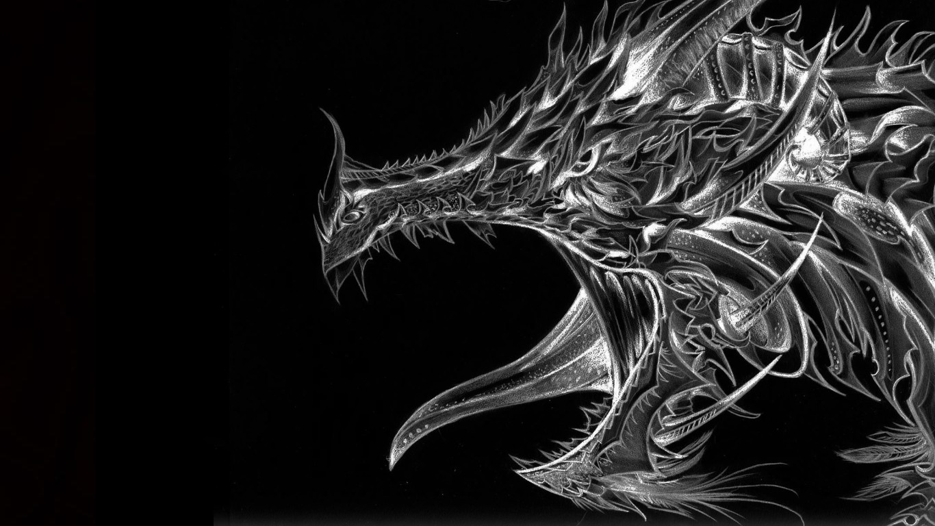 Black And White Dragon - HD Wallpaper 