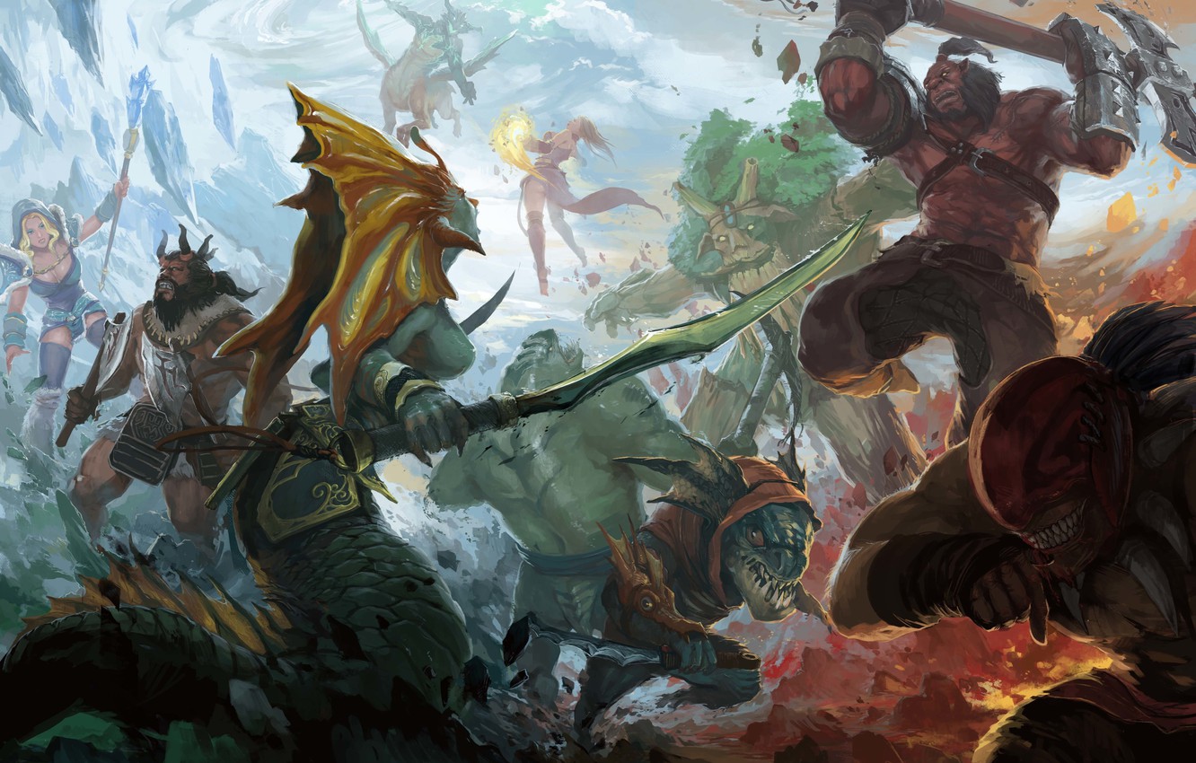 Photo Wallpaper Art, Slayer, Battle, Crystal Maiden, - Dota 2 5vs5 - HD Wallpaper 