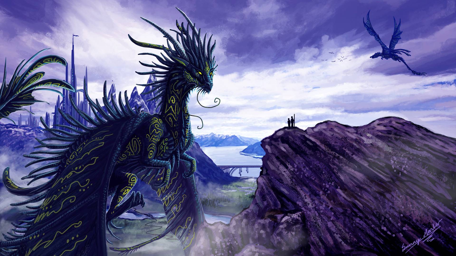 Download Blue Dragon Bleach Wallpaper Full Hd Wallpapers - Dark Purple Dragon Background - HD Wallpaper 