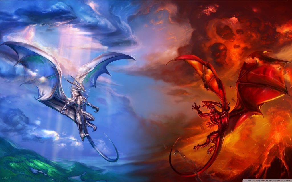 Fire Dragon Wallpaper On Wallpaper Hd Pic Hwb28571 - Red Dragon White Dragon Battle - HD Wallpaper 