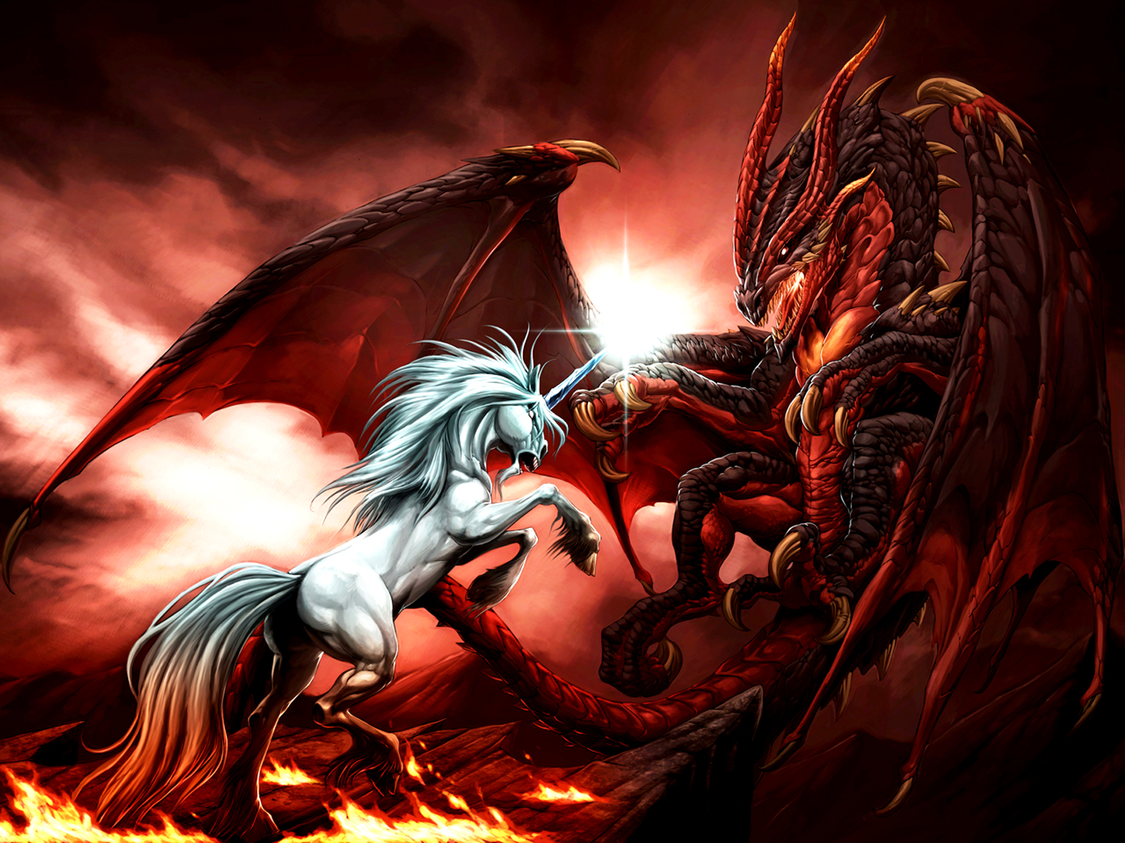 Unicorn Vs Dragon - HD Wallpaper 