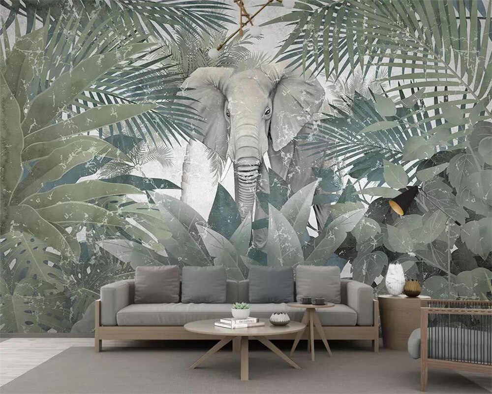 Tropical Mural Elephant - HD Wallpaper 