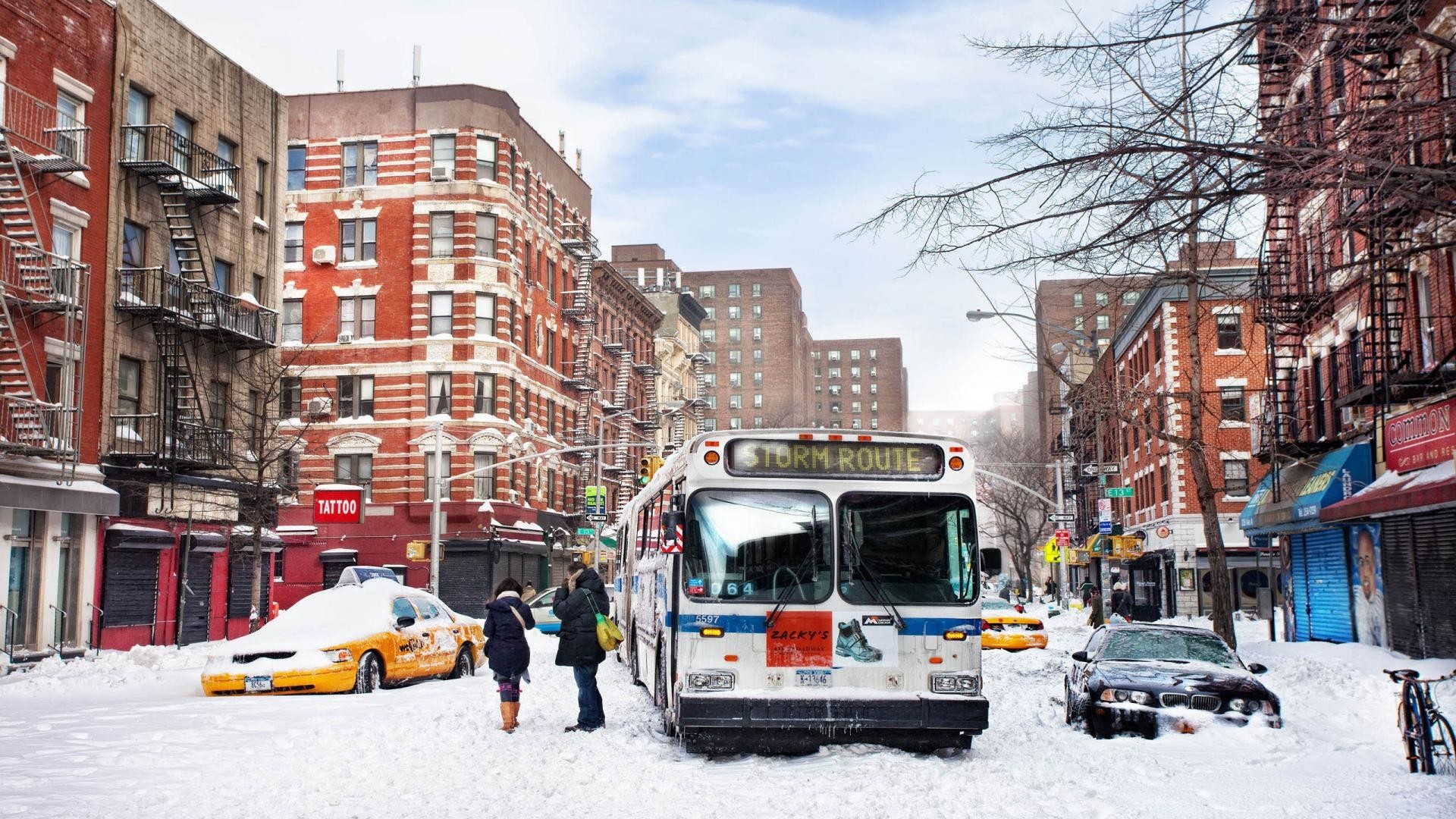 Hard Winter Bus Street City New York Usa Wallpaper - Hd Wallpapers Winter New York - HD Wallpaper 