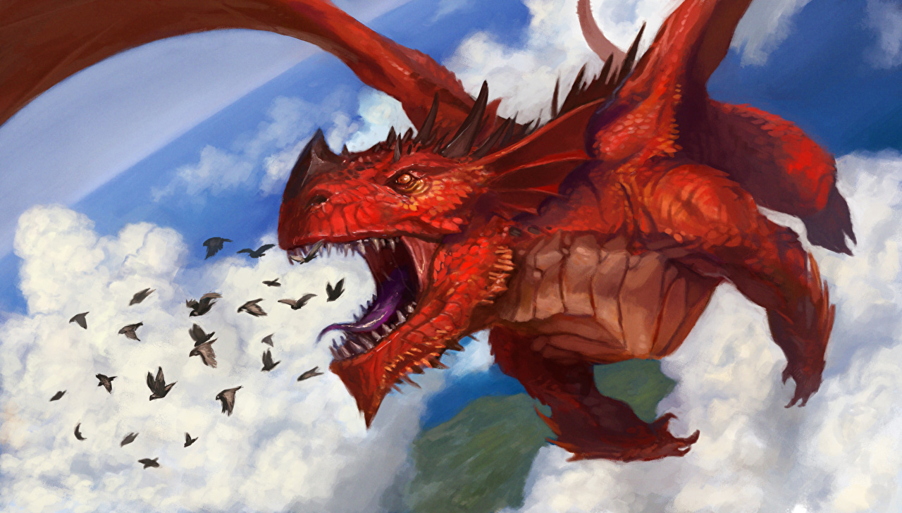 Flying Red Dragon Art - HD Wallpaper 
