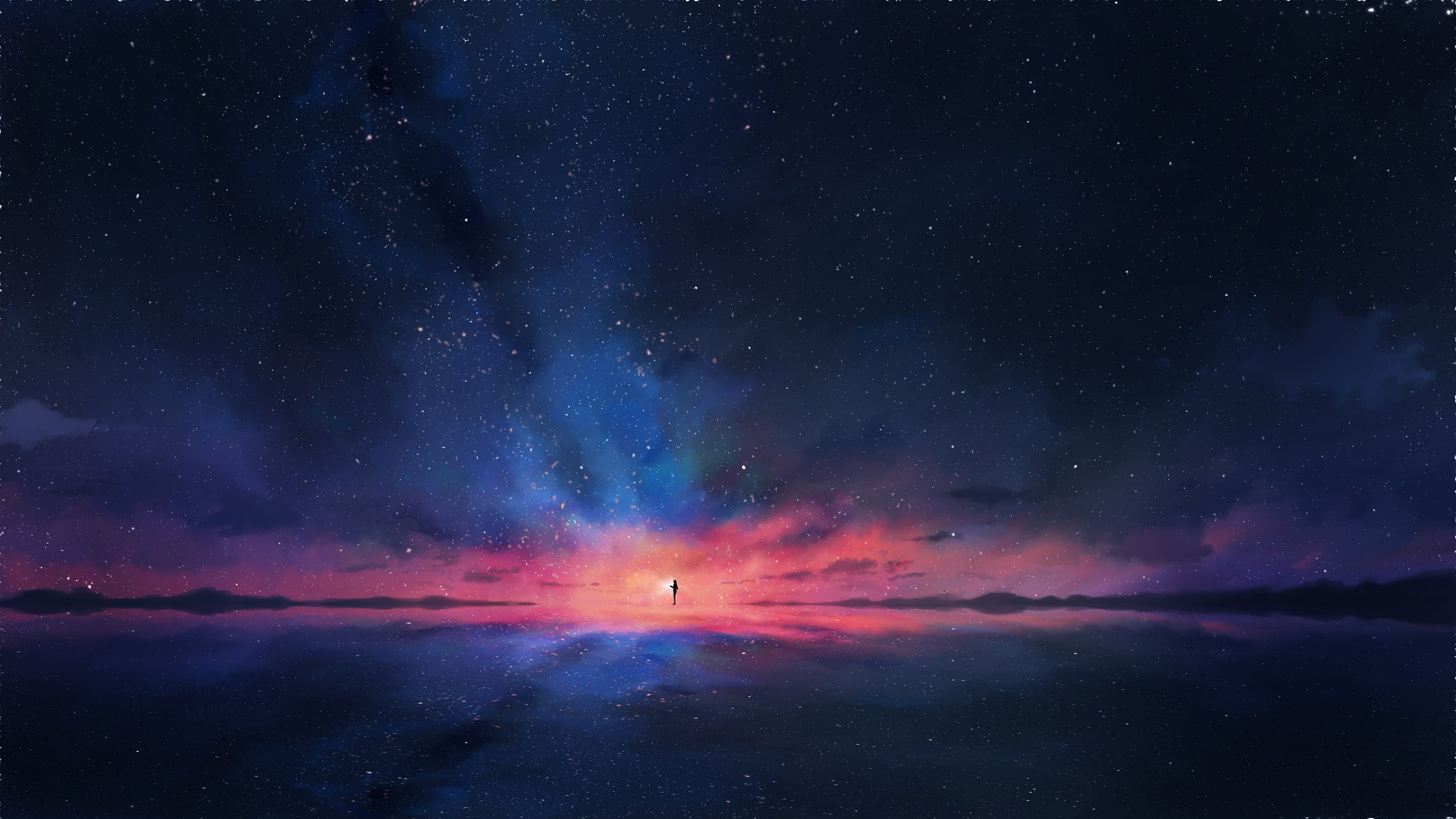 Anime, Night, Sky, Stars, Horizon, Scenery, 4k, - Star - HD Wallpaper 