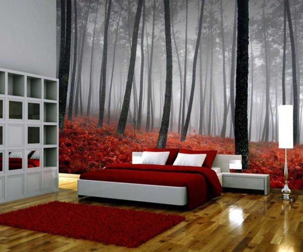 Red Forest Landscape 3d Wallpaper Tms116 - 3d Wallpaper For Bedroom Red - HD Wallpaper 
