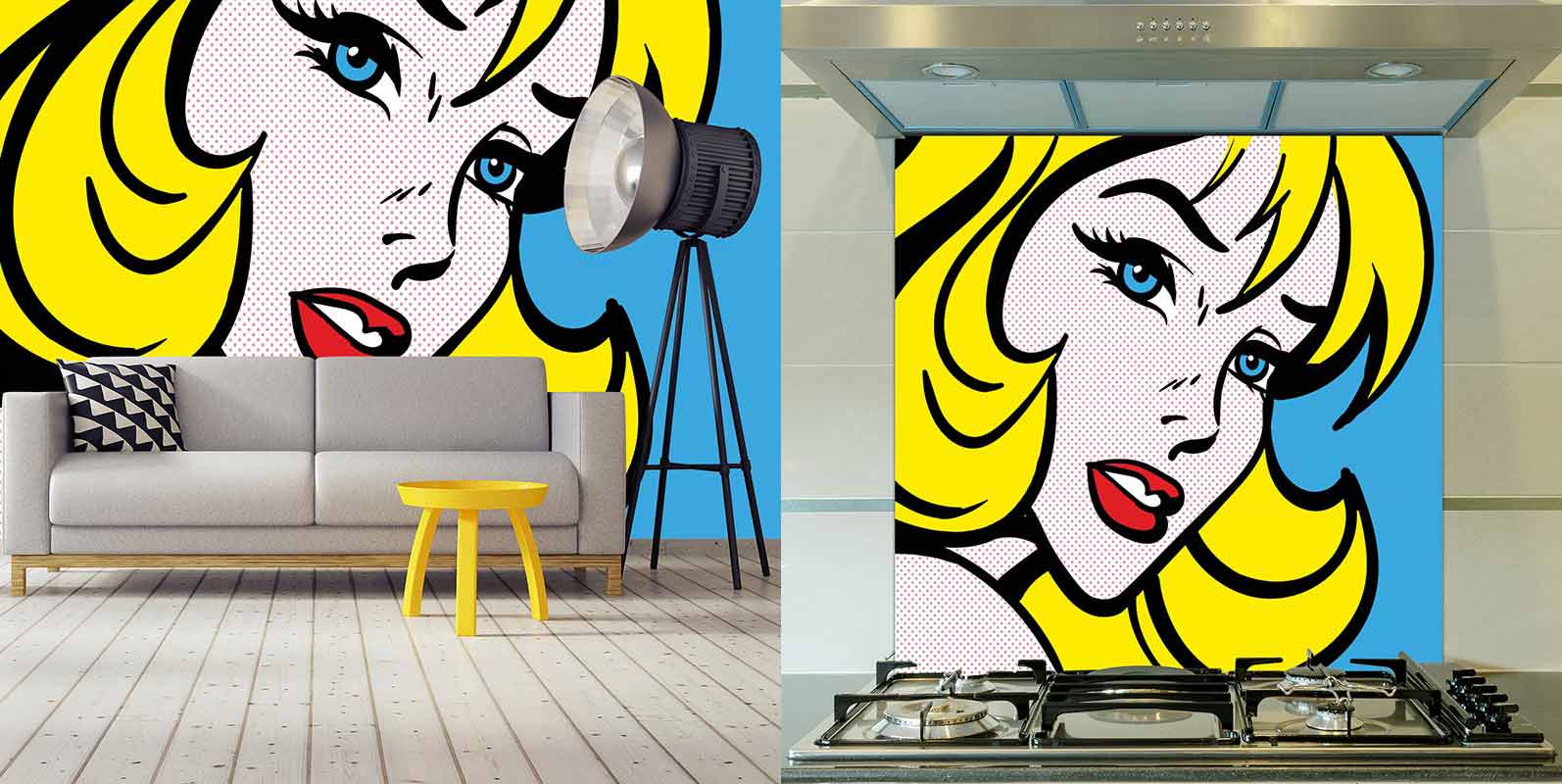 Pop Art Girl 4 Retro Wallpaper And Glass Splashback - Pop Art Splash Back - HD Wallpaper 