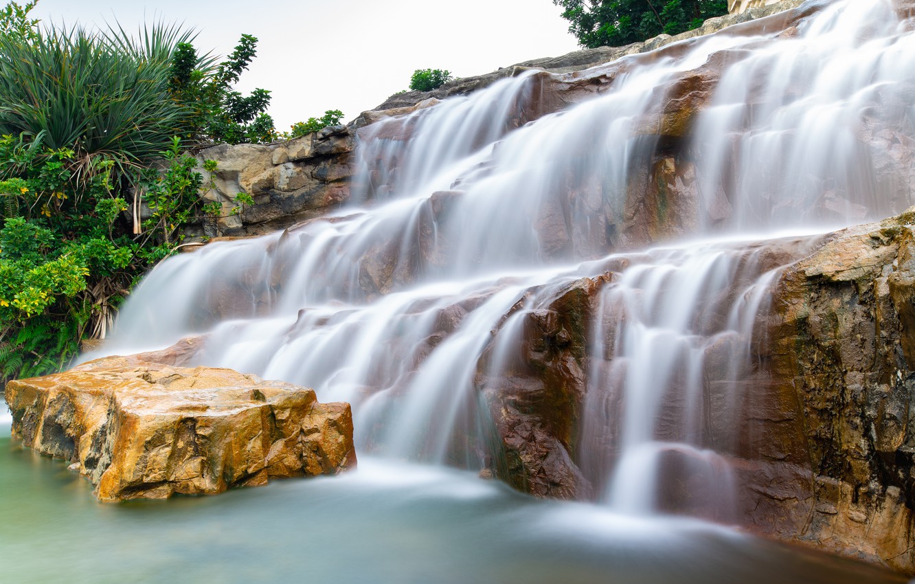 Photo Wallpaper Forest, Landscape, River, Rocks, Waterfall, - Waterfall - HD Wallpaper 